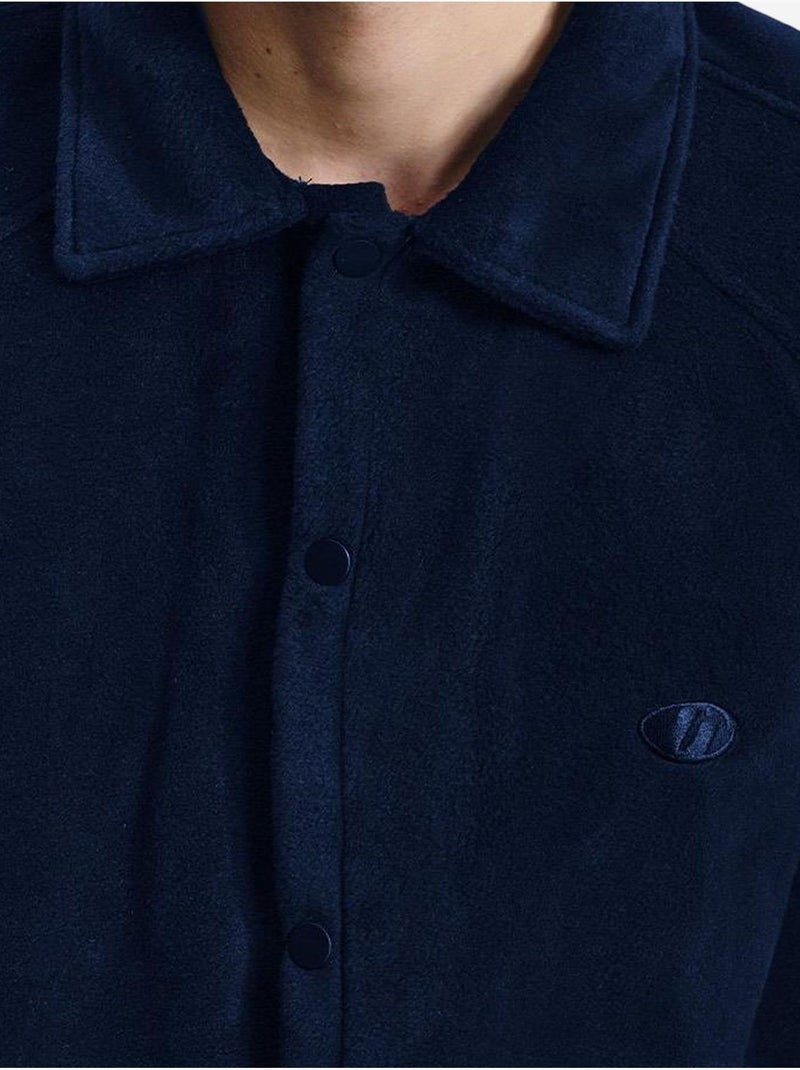 Camisa oversized em peluche com fecho de molas giesto Azul-marinho - Kiabi