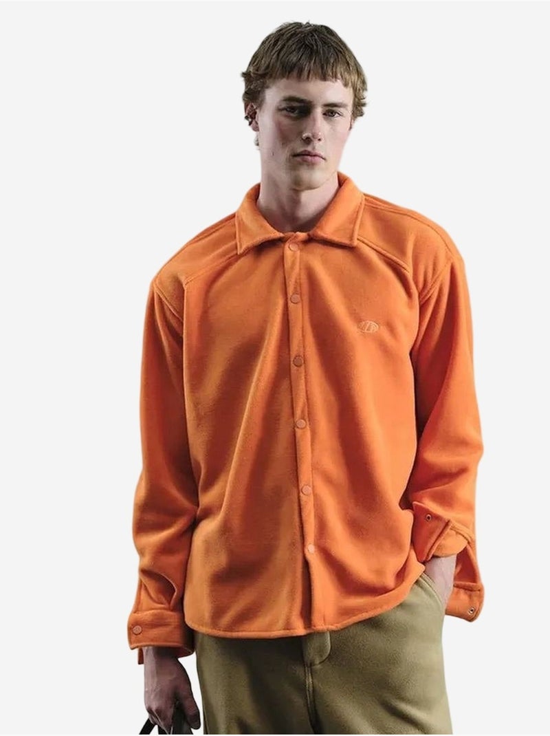 Camisa oversized em peluche com fecho de molas giesto Laranja-mandarina - Kiabi