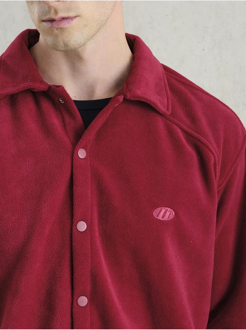 Camisa oversized em peluche com fecho de molas giesto Vermelho bordô - Kiabi