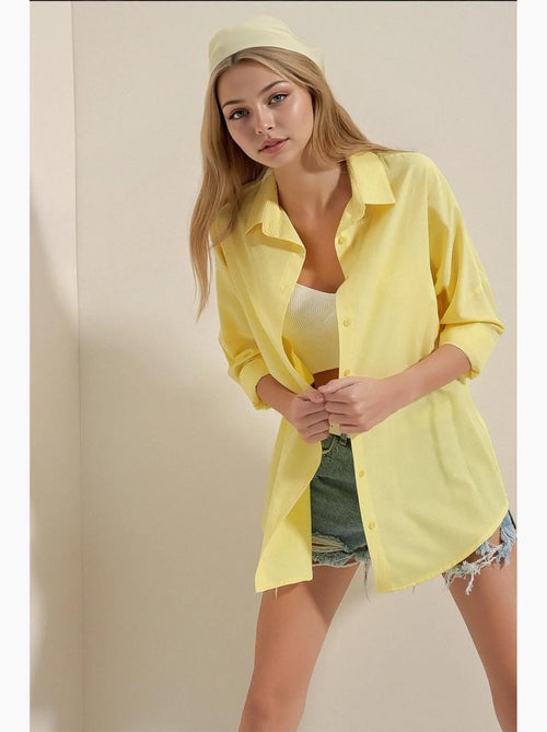 Camisa oversized em popelina com padrão e botões bdart - Kiabi Camisa oversized em popelina com padrão e botões bdart - Kiabi
