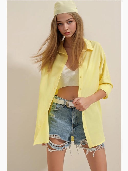 Camisa oversized em popelina com padrão e botões bdart - Kiabi Camisa oversized em popelina com padrão e botões bdart - Kiabi