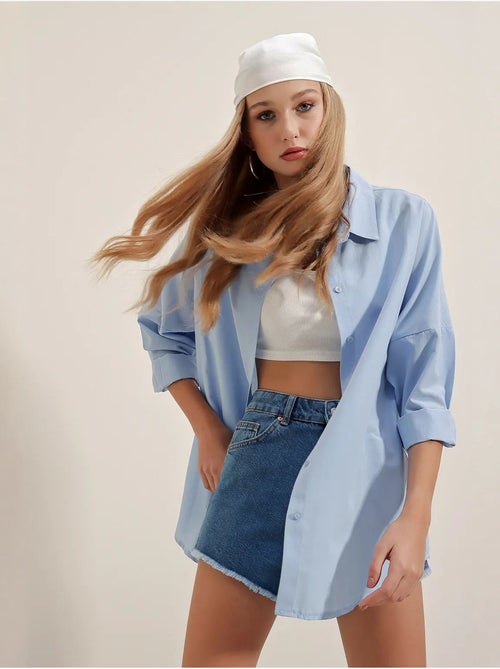 Camisa oversized em popelina com padrão e botões bdart - Kiabi Camisa oversized em popelina com padrão e botões bdart - Kiabi