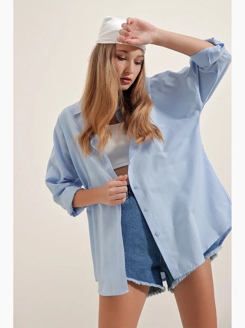 Camisa oversized em popelina com padrão e botões bdart - Kiabi Camisa oversized em popelina com padrão e botões bdart - Kiabi