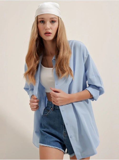 Camisa oversized em popelina com padrão e botões bdart - Kiabi Camisa oversized em popelina com padrão e botões bdart - Kiabi