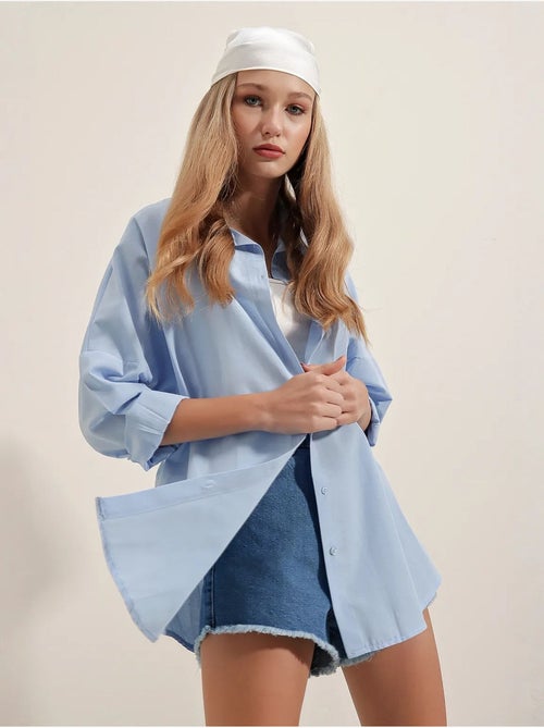 Camisa oversized em popelina com padrão e botões bdart - Kiabi Camisa oversized em popelina com padrão e botões bdart - Kiabi