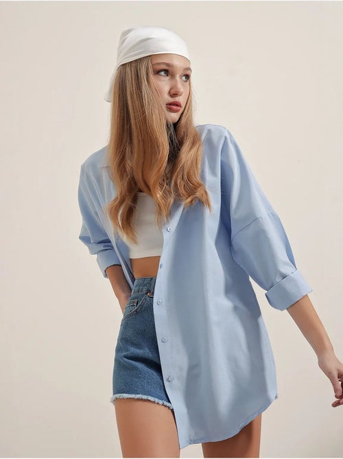 Camisa oversized em popelina com padrão e botões bdart - Kiabi Camisa oversized em popelina com padrão e botões bdart - Kiabi