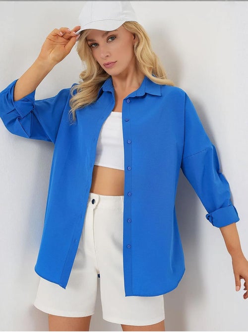 Camisa oversized em popelina com padrão e botões bdart - Kiabi Camisa oversized em popelina com padrão e botões bdart - Kiabi
