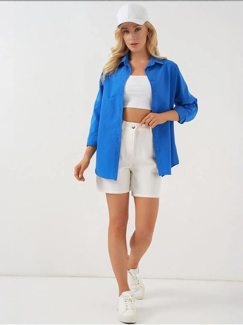 Camisa oversized em popelina com padrão e botões bdart - Kiabi Camisa oversized em popelina com padrão e botões bdart - Kiabi