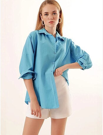 Camisa oversized em popelina com padrão e botões bdart