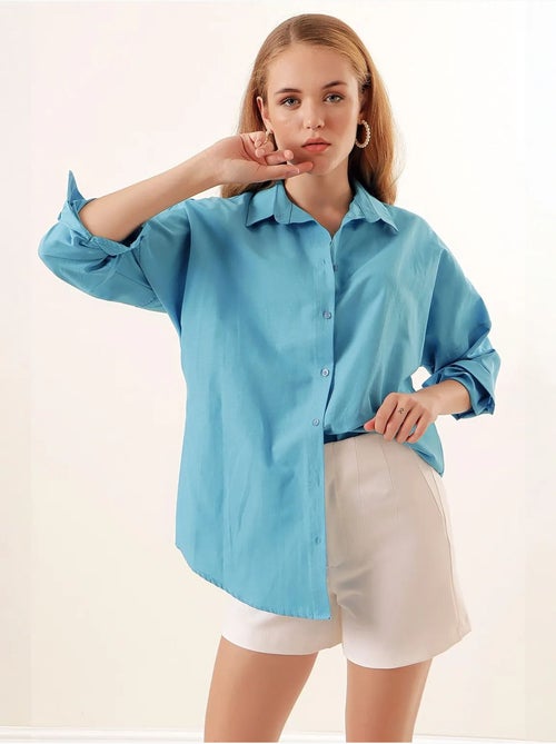 Camisa oversized em popelina com padrão e botões bdart - Kiabi