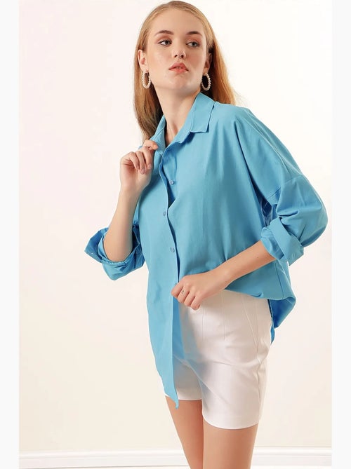 Camisa oversized em popelina com padrão e botões bdart - Kiabi