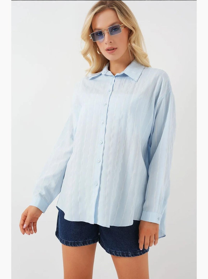 Camisa oversized em popelina com padrão e botões bdart Azul-pastel - Kiabi