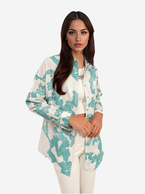 Camisa oversized em popelina com padrão e botões bdart - Kiabi Camisa oversized em popelina com padrão e botões bdart - Kiabi