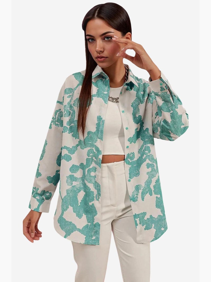 Camisa oversized em popelina com padrão e botões bdart Azul-petróleo - Kiabi