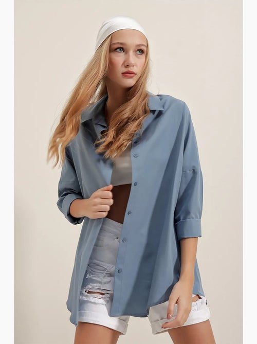 Camisa oversized em popelina com padrão e botões bdart - Kiabi Camisa oversized em popelina com padrão e botões bdart - Kiabi