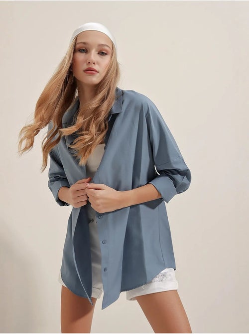 Camisa oversized em popelina com padrão e botões bdart - Kiabi Camisa oversized em popelina com padrão e botões bdart - Kiabi