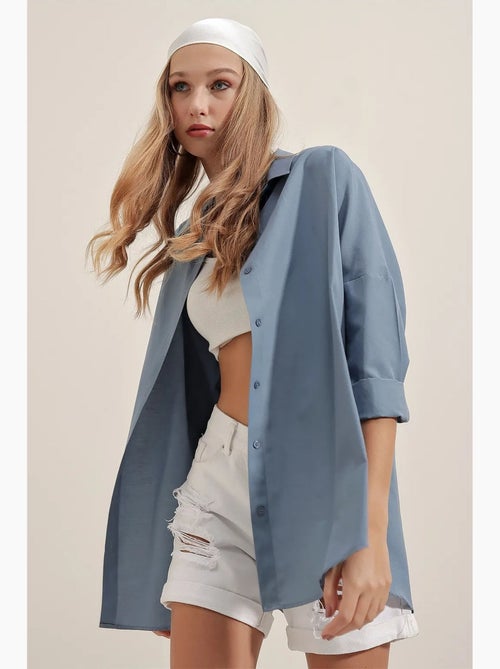 Camisa oversized em popelina com padrão e botões bdart - Kiabi Camisa oversized em popelina com padrão e botões bdart - Kiabi