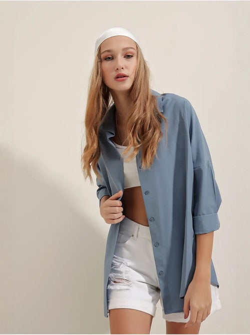 Camisa oversized em popelina com padrão e botões bdart - Kiabi Camisa oversized em popelina com padrão e botões bdart - Kiabi