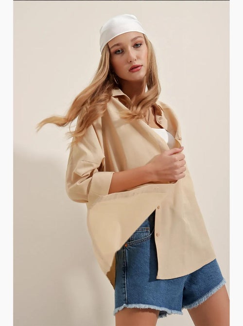 Camisa oversized em popelina com padrão e botões bdart - Kiabi Camisa oversized em popelina com padrão e botões bdart - Kiabi