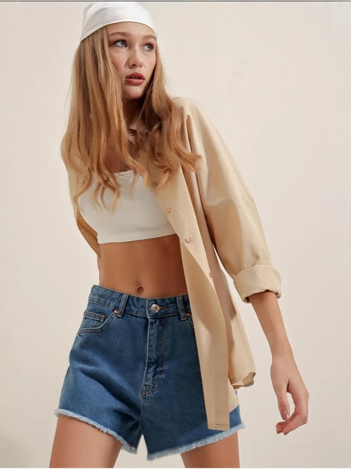 Camisa oversized em popelina com padrão e botões bdart - Kiabi Camisa oversized em popelina com padrão e botões bdart - Kiabi