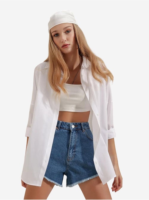 Camisa oversized em popelina com padrão e botões bdart - Kiabi Camisa oversized em popelina com padrão e botões bdart - Kiabi