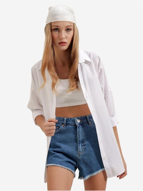 Camisa oversized em popelina com padrão e botões bdart - Kiabi Camisa oversized em popelina com padrão e botões bdart - Kiabi