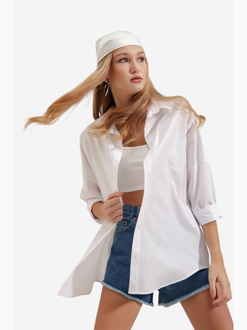 Camisa oversized em popelina com padrão e botões bdart - Kiabi Camisa oversized em popelina com padrão e botões bdart - Kiabi