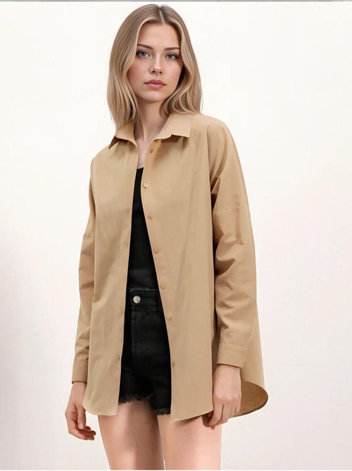 Camisa oversized em popelina com padrão e botões bdart - Kiabi Camisa oversized em popelina com padrão e botões bdart - Kiabi
