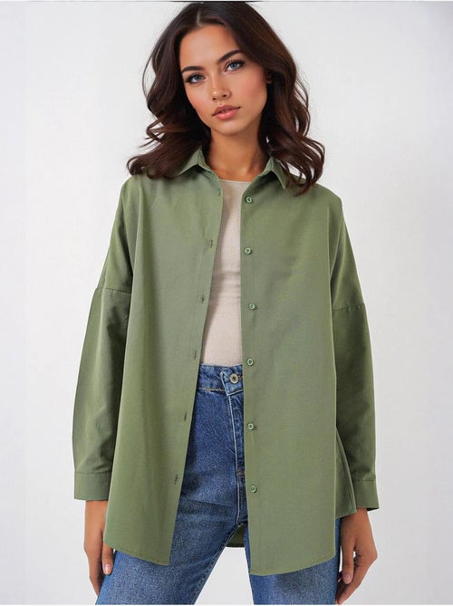 Camisa oversized em popelina com padrão e botões bdart - Kiabi Camisa oversized em popelina com padrão e botões bdart - Kiabi