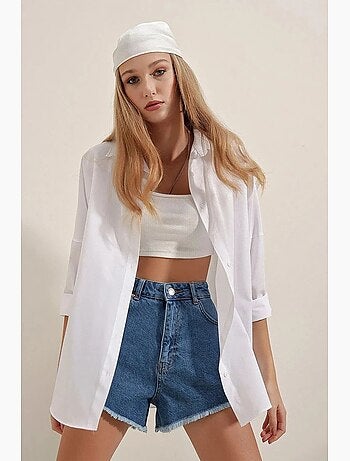 Camisa oversized em popelina com padrão e botões bdart