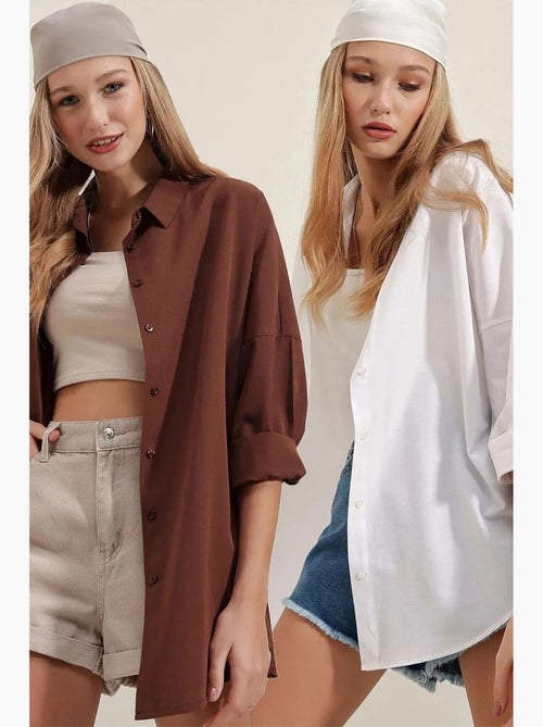 Camisa oversized em popelina com padrão e botões bdart - Kiabi