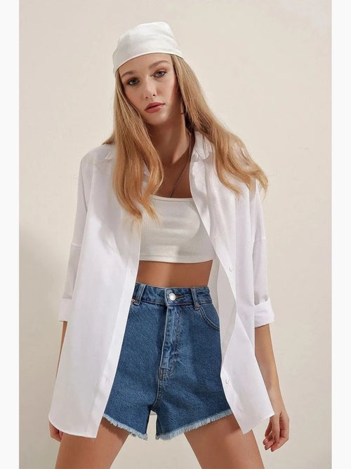 Camisa oversized em popelina com padrão e botões bdart - Kiabi