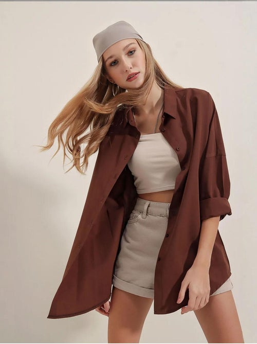 Camisa oversized em popelina com padrão e botões bdart - Kiabi Camisa oversized em popelina com padrão e botões bdart - Kiabi