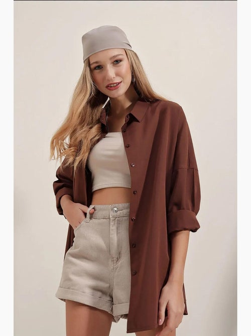 Camisa oversized em popelina com padrão e botões bdart - Kiabi Camisa oversized em popelina com padrão e botões bdart - Kiabi