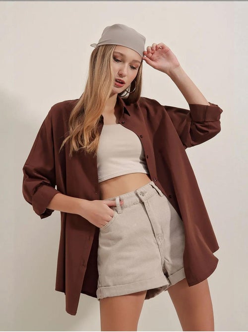 Camisa oversized em popelina com padrão e botões bdart - Kiabi Camisa oversized em popelina com padrão e botões bdart - Kiabi