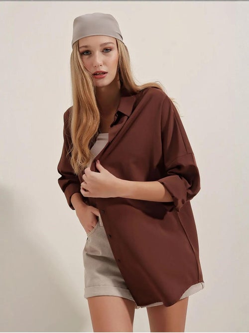 Camisa oversized em popelina com padrão e botões bdart - Kiabi Camisa oversized em popelina com padrão e botões bdart - Kiabi
