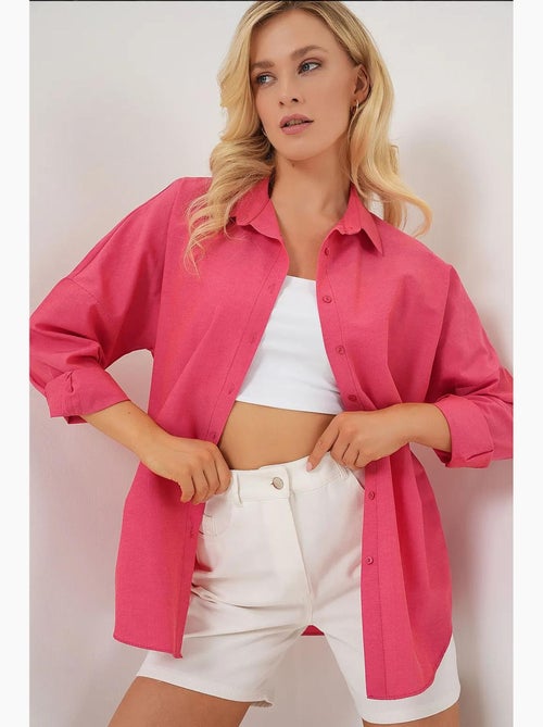Camisa oversized em popelina com padrão e botões bdart - Kiabi Camisa oversized em popelina com padrão e botões bdart - Kiabi