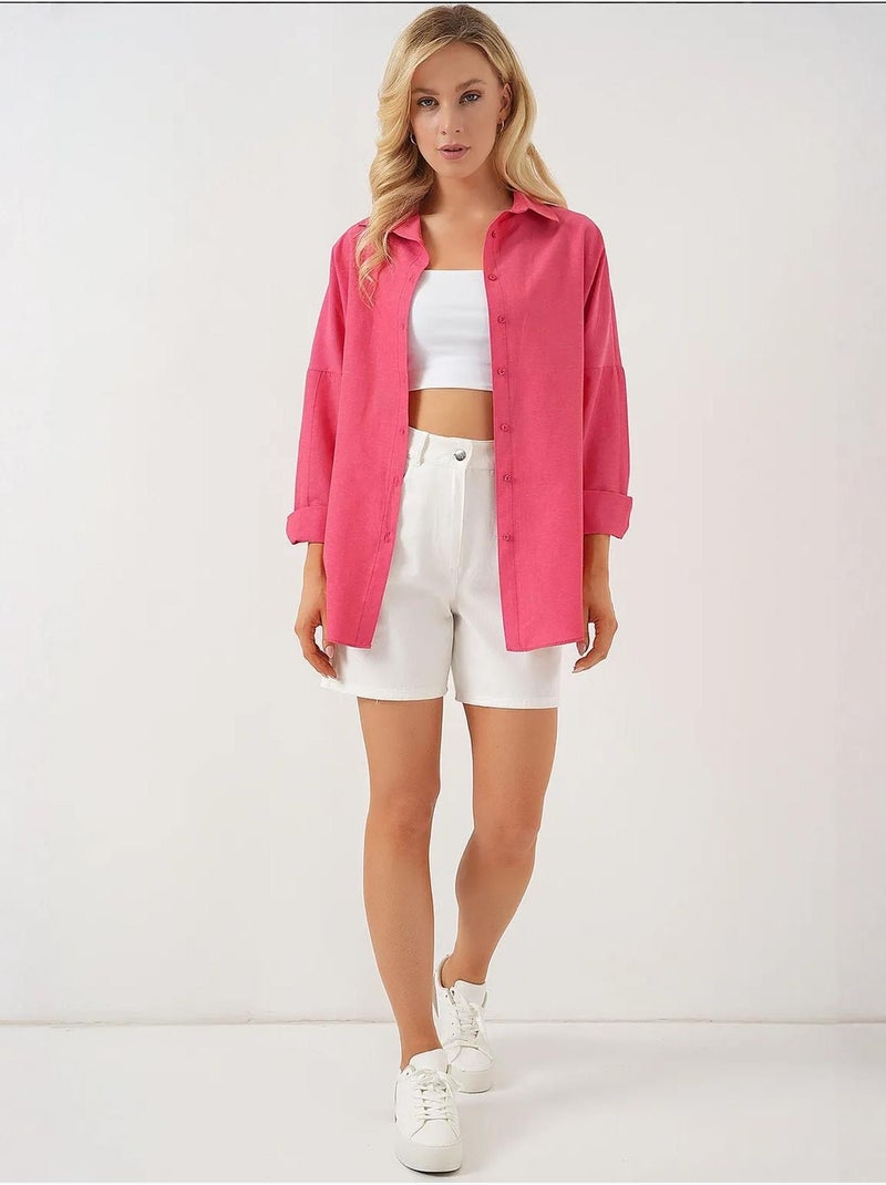 Camisa oversized em popelina com padrão e botões bdart Cereja - Kiabi