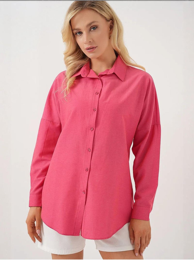 Camisa oversized em popelina com padrão e botões bdart Cereja - Kiabi