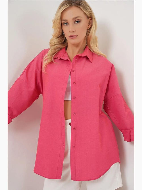 Camisa oversized em popelina com padrão e botões bdart - Kiabi Camisa oversized em popelina com padrão e botões bdart - Kiabi