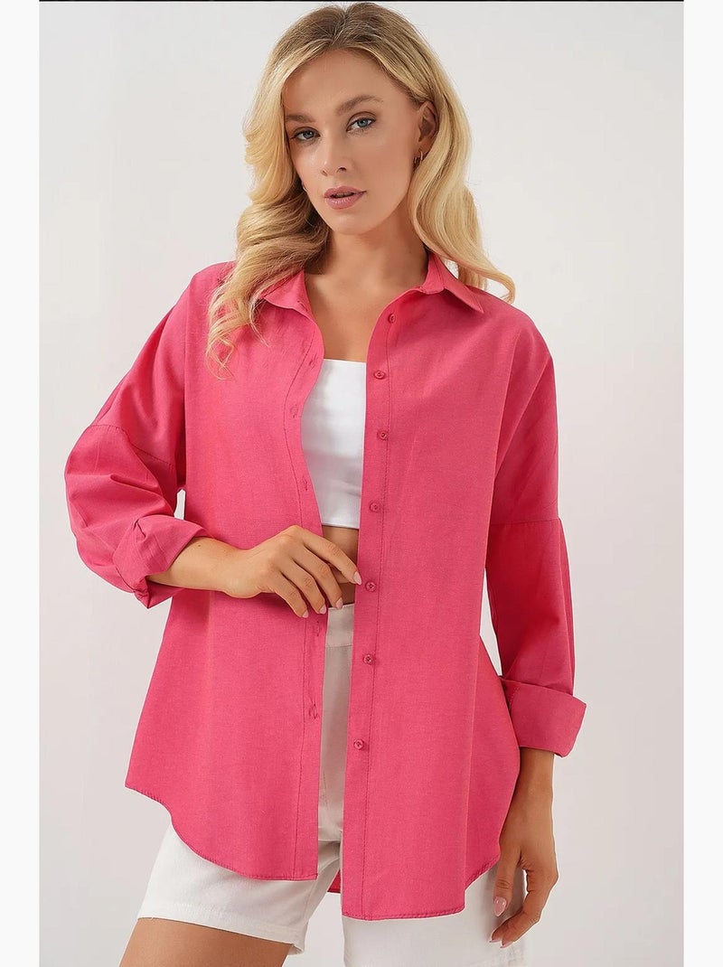 Camisa oversized em popelina com padrão e botões bdart Cereja - Kiabi