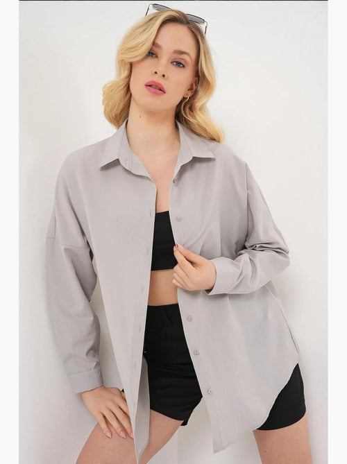 Camisa oversized em popelina com padrão e botões bdart - Kiabi