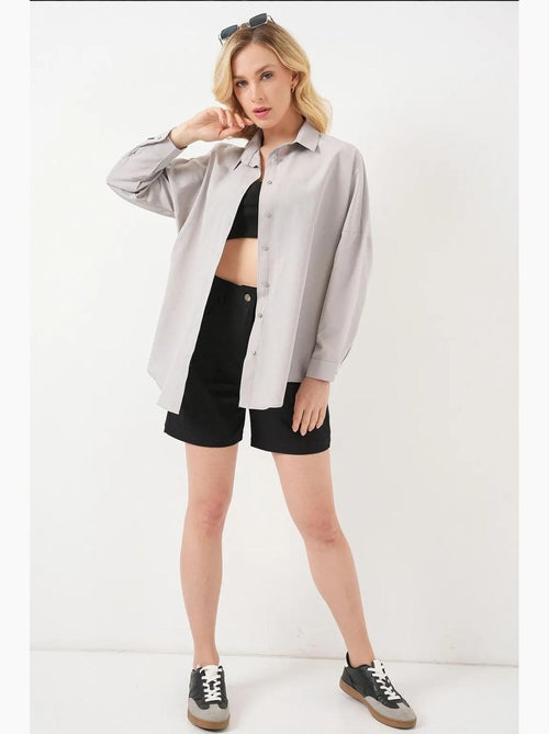 Camisa oversized em popelina com padrão e botões bdart - Kiabi