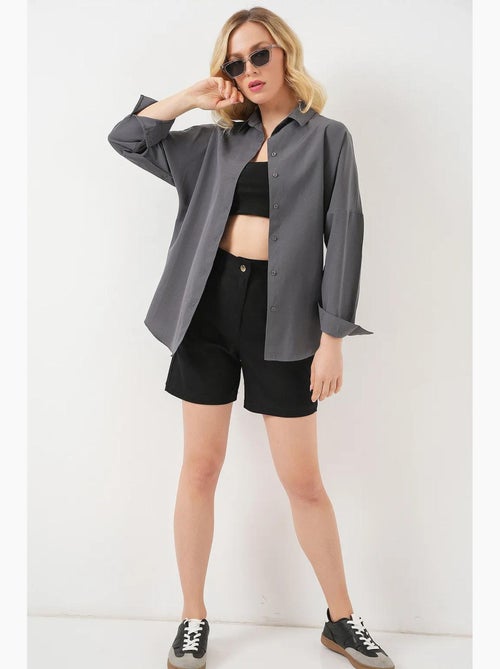 Camisa oversized em popelina com padrão e botões bdart - Kiabi Camisa oversized em popelina com padrão e botões bdart - Kiabi