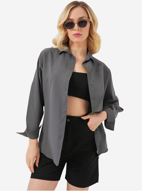 Camisa oversized em popelina com padrão e botões bdart - Kiabi Camisa oversized em popelina com padrão e botões bdart - Kiabi