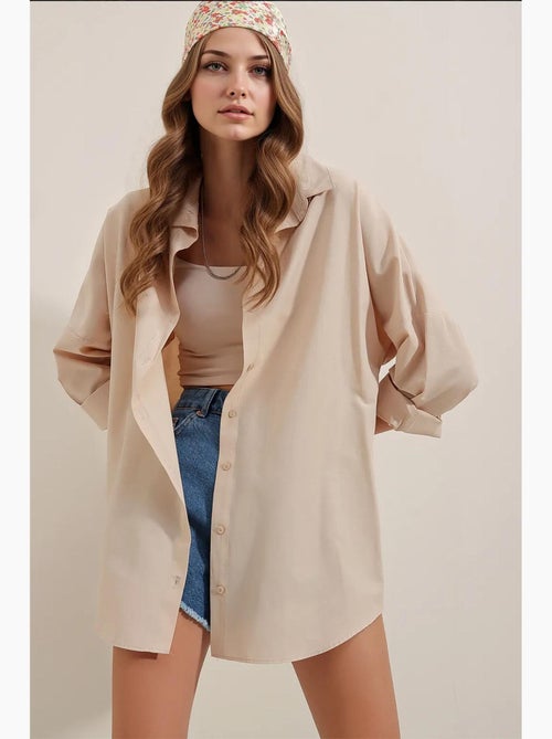 Camisa oversized em popelina com padrão e botões bdart - Kiabi Camisa oversized em popelina com padrão e botões bdart - Kiabi