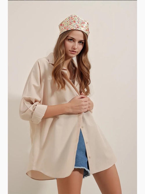 Camisa oversized em popelina com padrão e botões bdart - Kiabi Camisa oversized em popelina com padrão e botões bdart - Kiabi