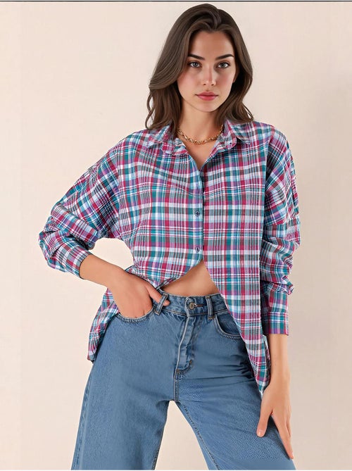 Camisa oversized em popelina com padrão e botões bdart - Kiabi