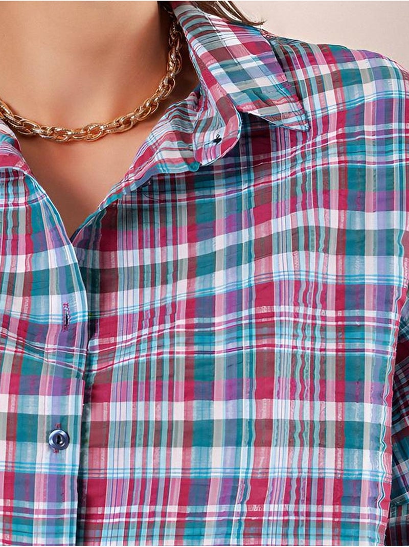 Camisa oversized em popelina com padrão e botões bdart Framboesa - Kiabi
