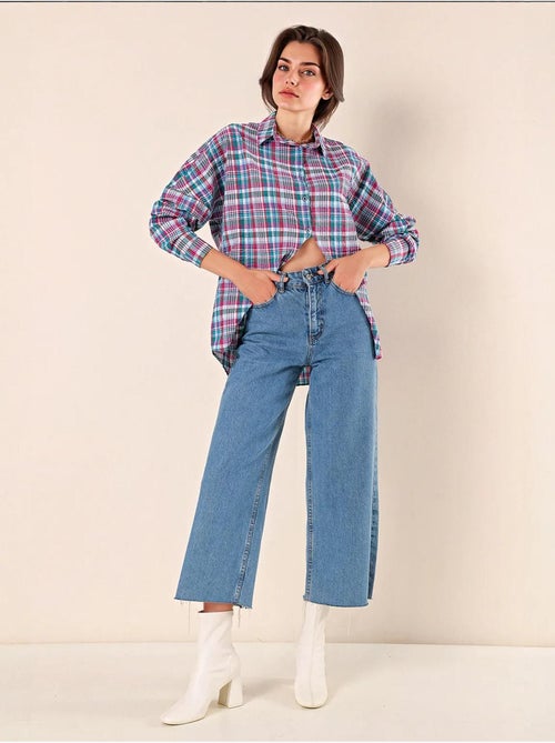 Camisa oversized em popelina com padrão e botões bdart - Kiabi